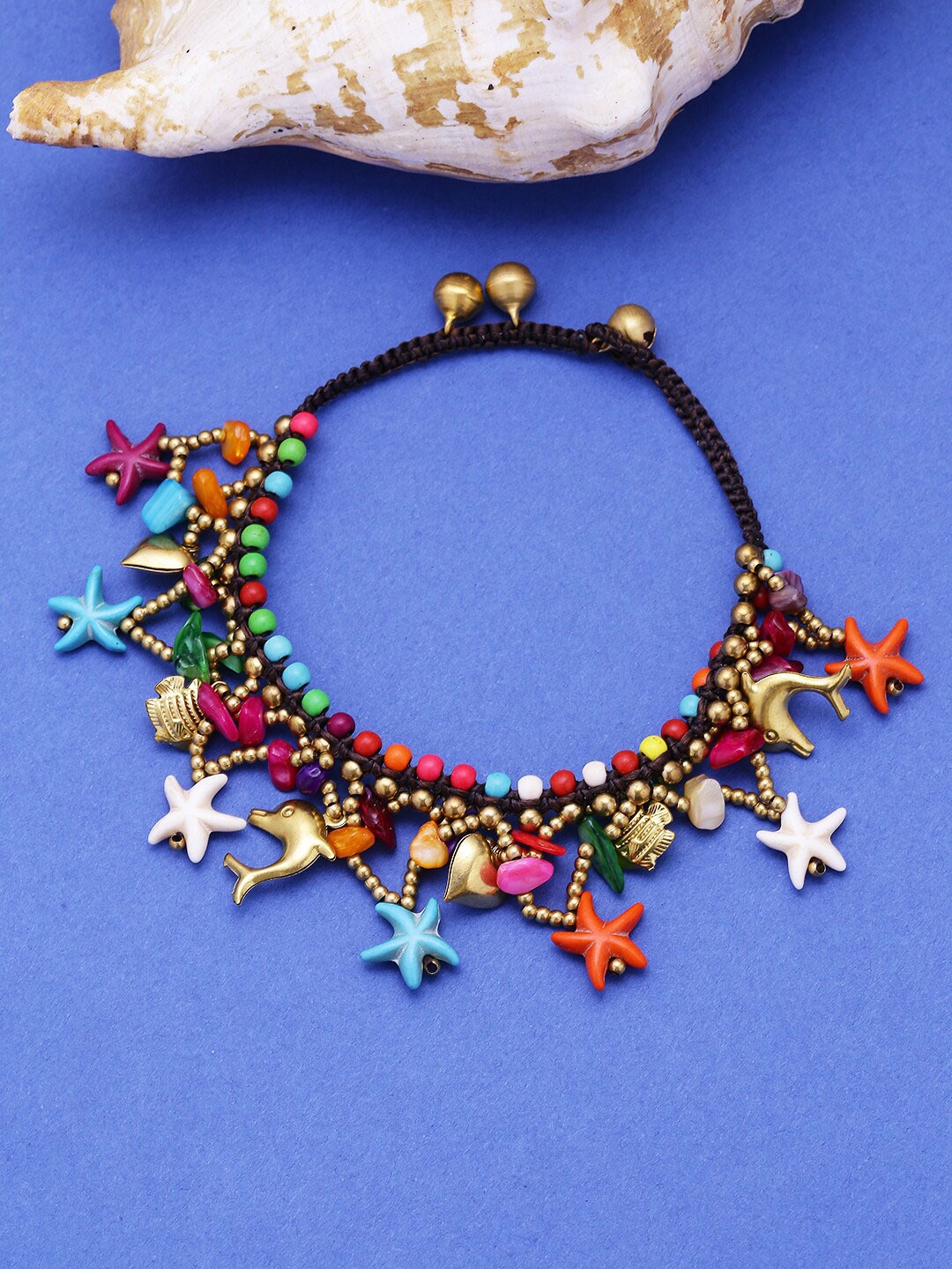 

Yellow Chimes Gold-Toned & Multi-Coloured Beaded Anklet