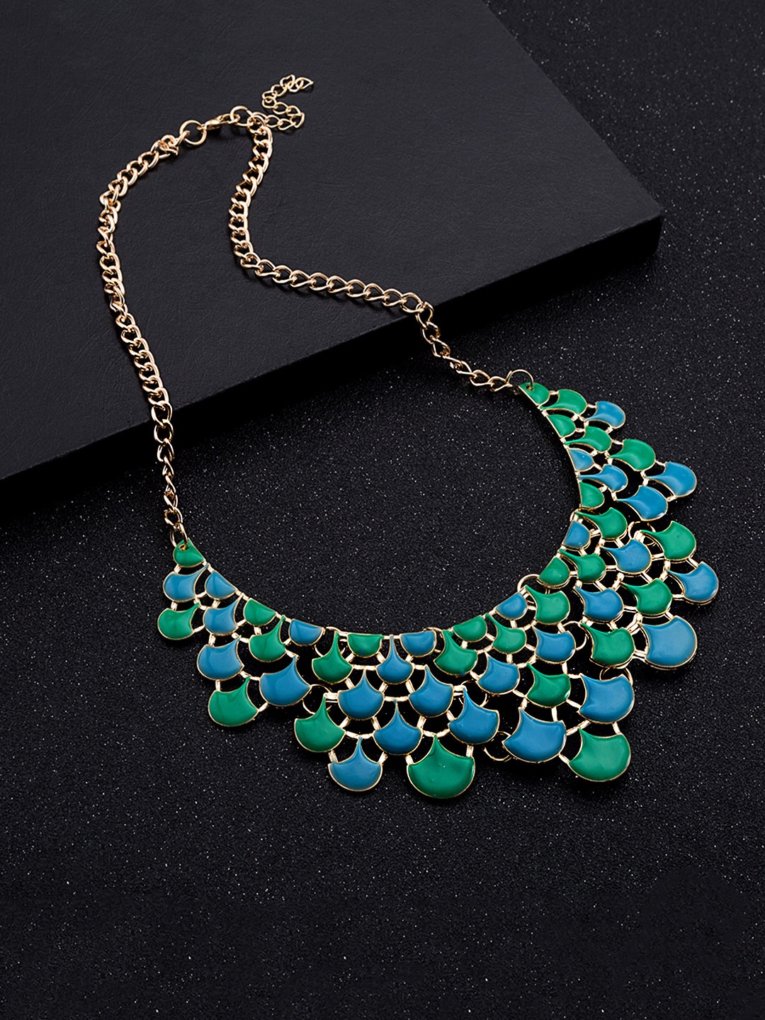 

Yellow Chimes Green & Blue Gold-Plated Bohemian Necklace
