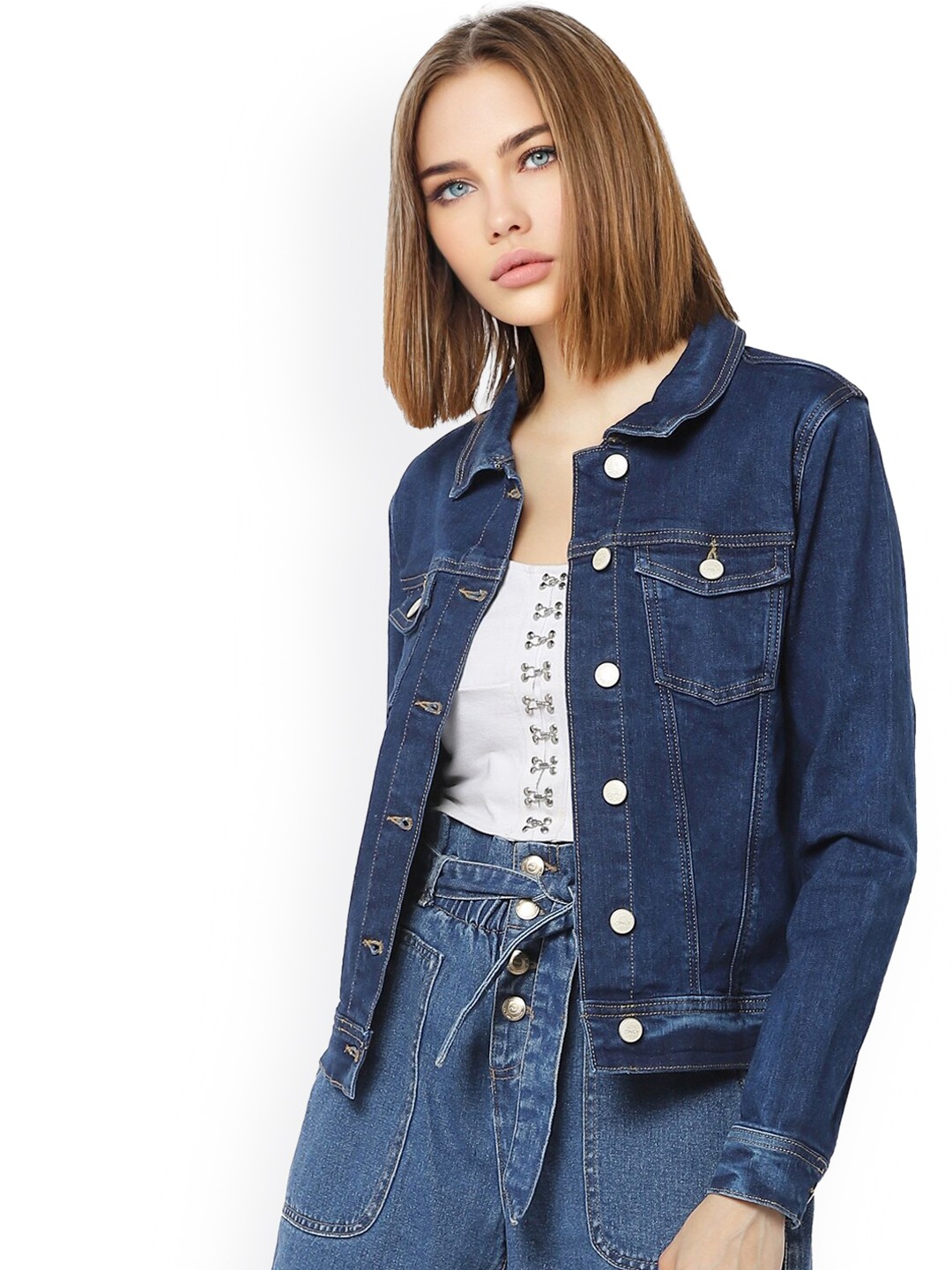 

ONLY Women Navy Blue Solid Denim Jacket