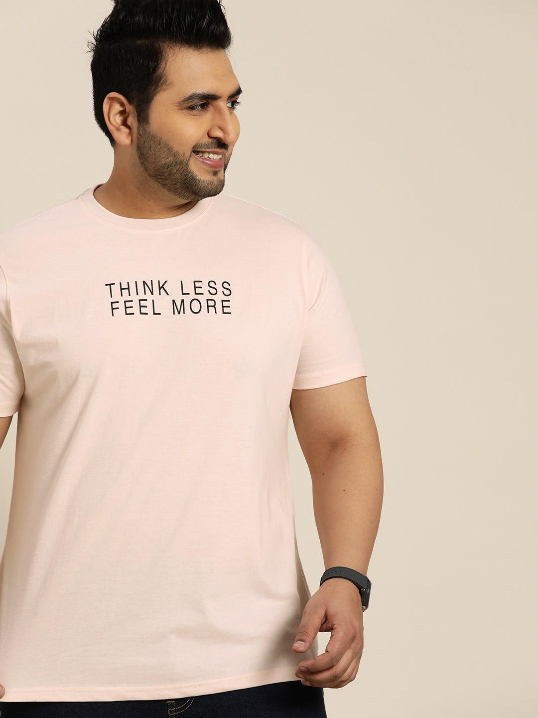 

Sztori Plus Size Men Peach-Coloured Typography Printed T-shirt