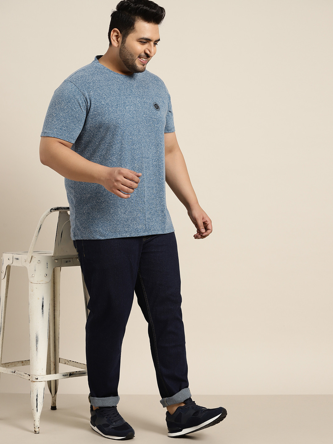 

Sztori Men Plus Size Blue Grindle Effect T-shirt