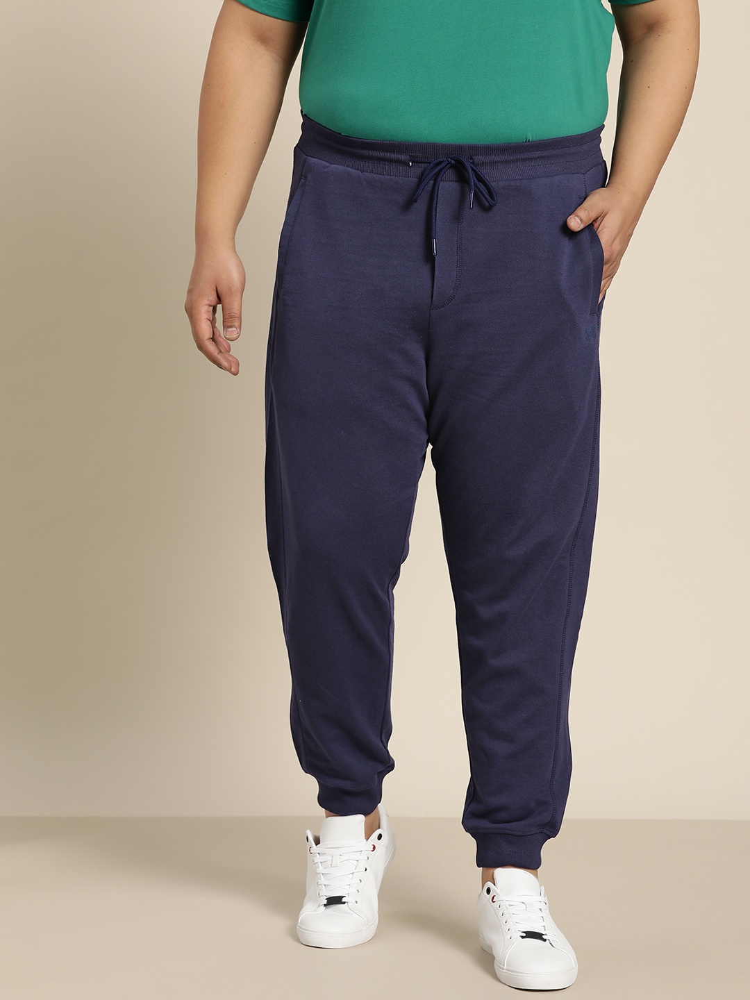 

Sztori Men Plus Size Navy Blue Solid Joggers