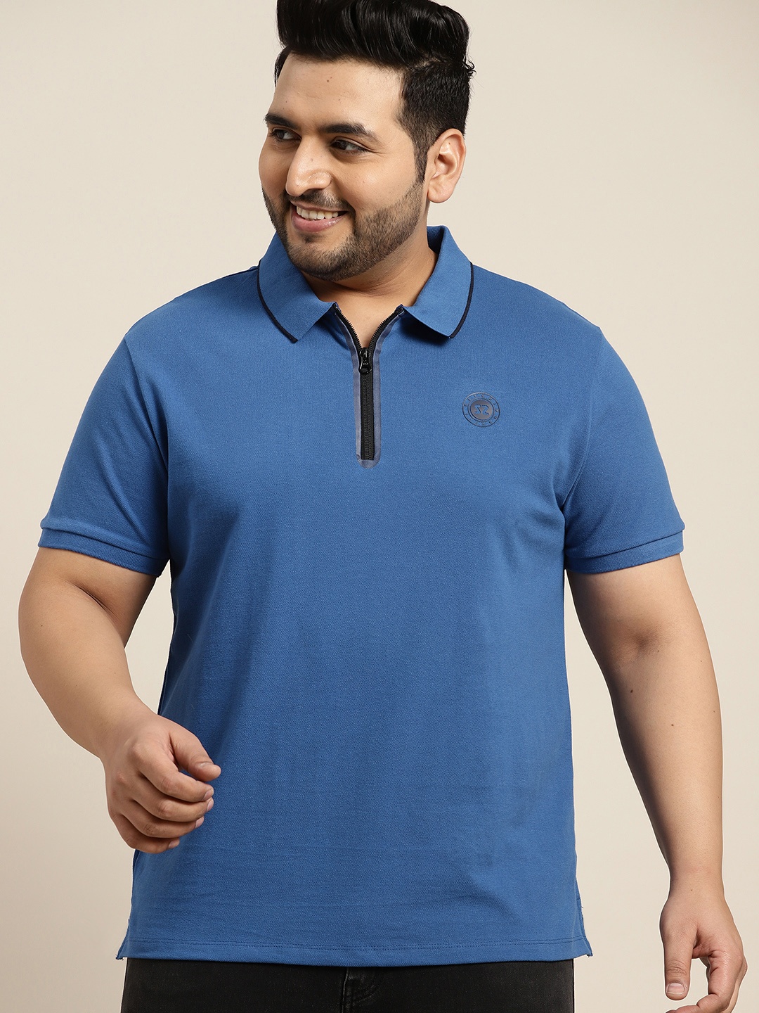 

Sztori Men Plus Size Blue Polo Collar Pure Cotton T-shirt