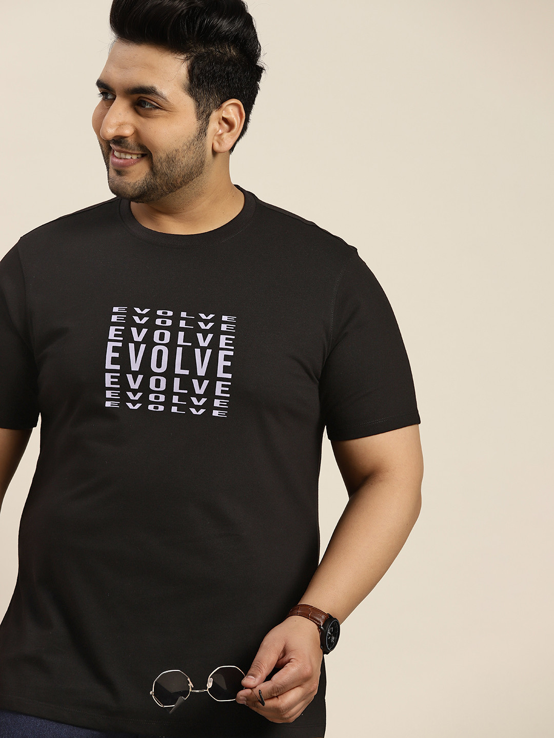 

Sztori Men Plus Size Black & Lavender Typography Printed T-shirt