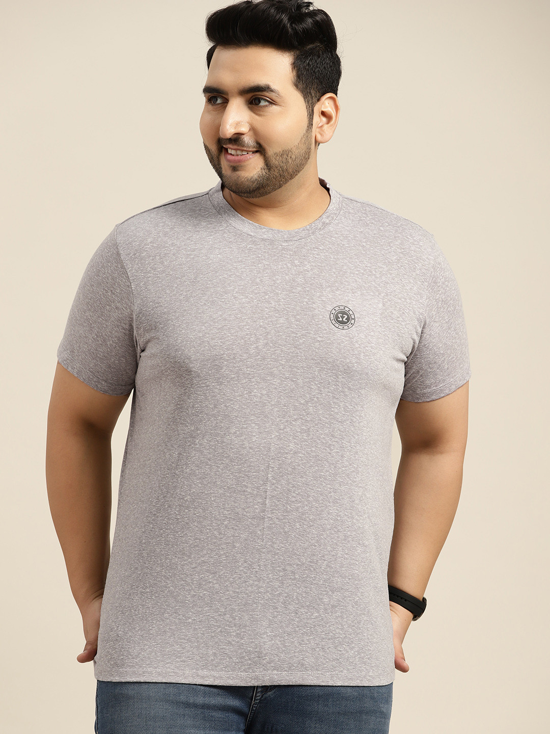 

Sztori Men Plus Size Grey Melange Solid T-shirt