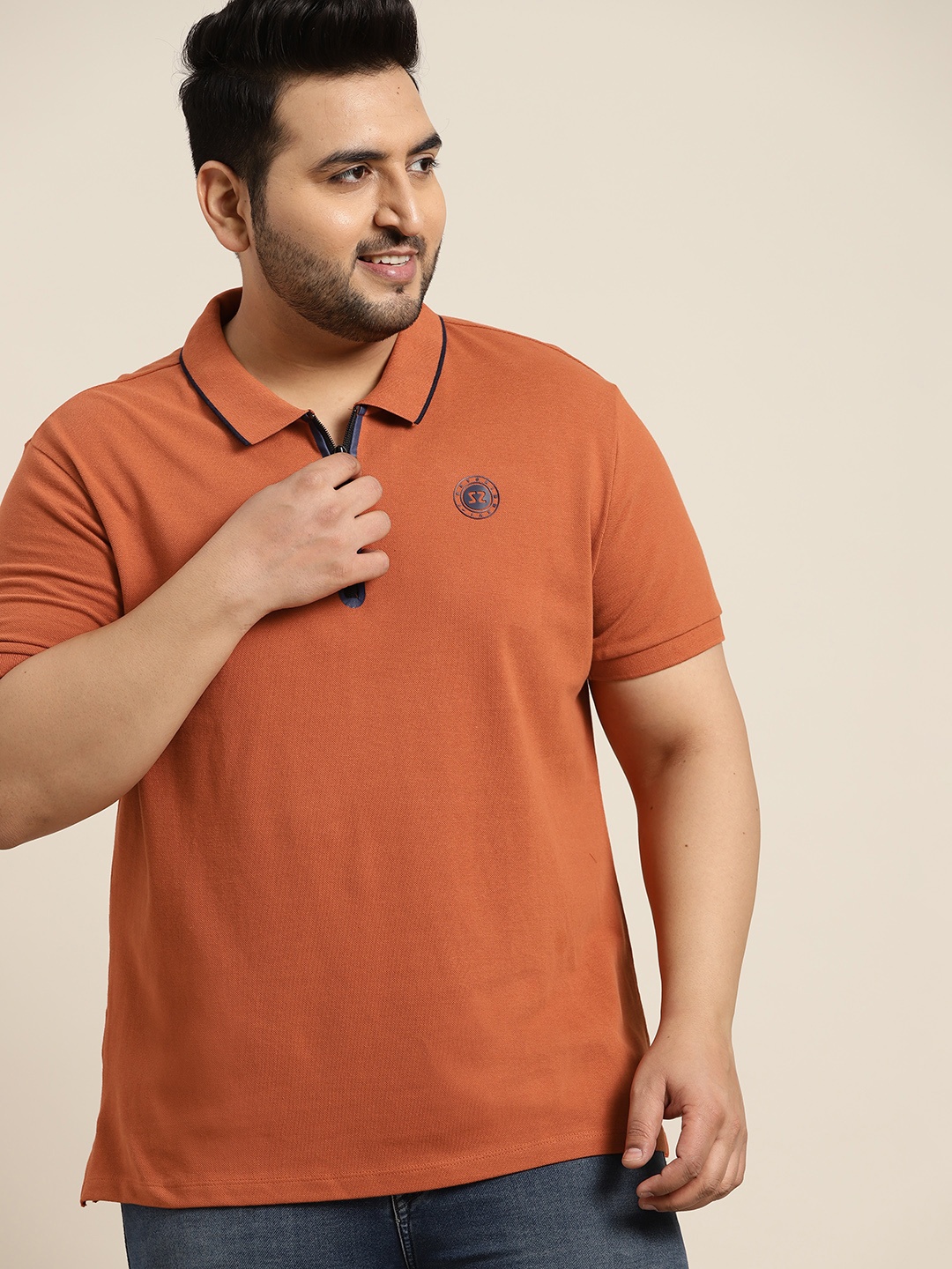 

Sztori Men Plus Size Rust Orange Polo Collar Pure Cotton T-shirt