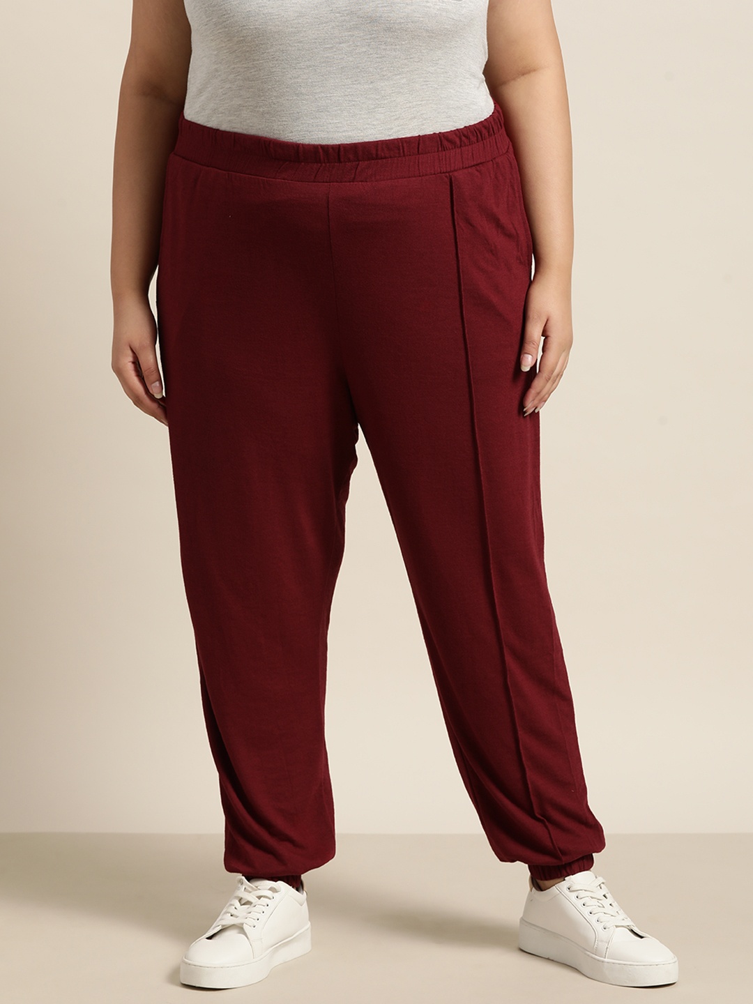 

Sztori Women Plus Size Maroon Solid Track Pants