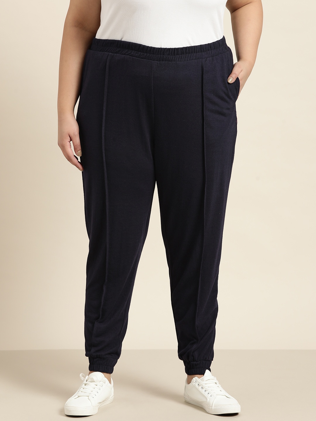 

Sztori Women Plus Size Navy Blue Solid Regular Fit Joggers