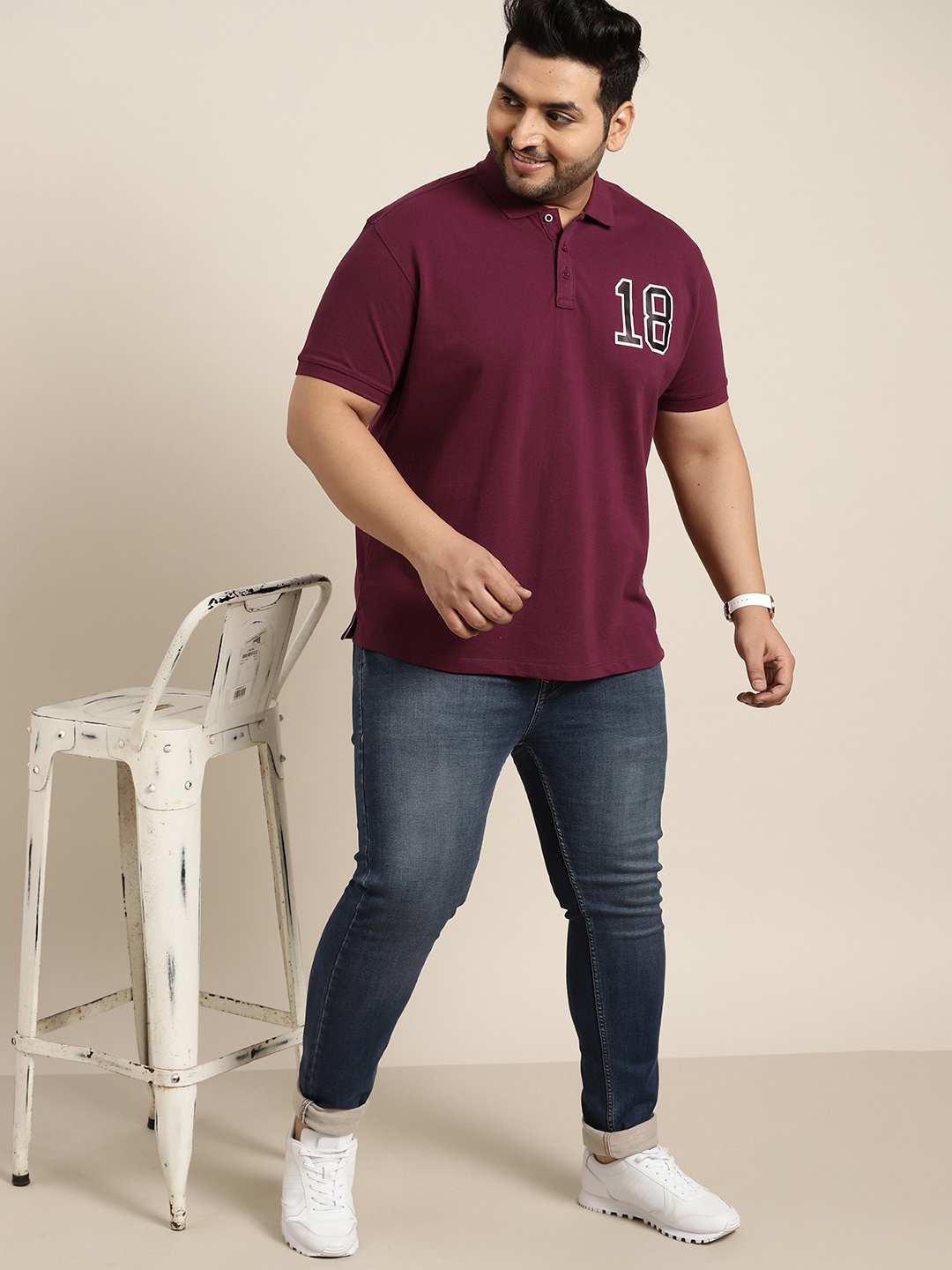 

Sztori Men Plus Size Purple Typography Polo Collar T-shirt