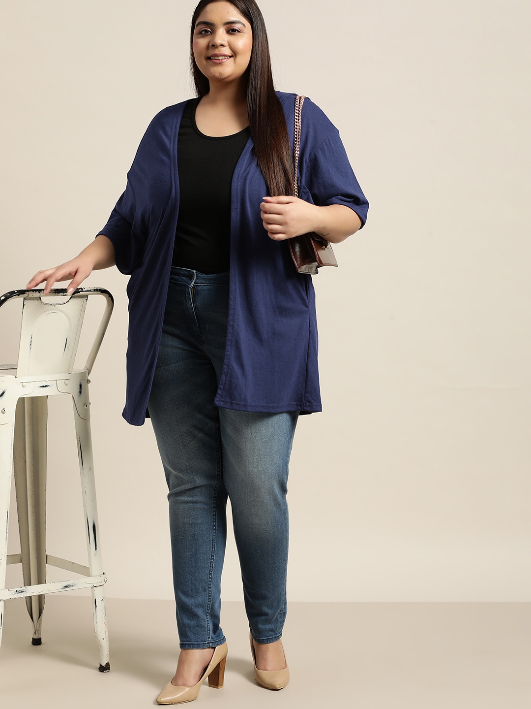 

Sztori Plus Size Women Navy Blue Shrug