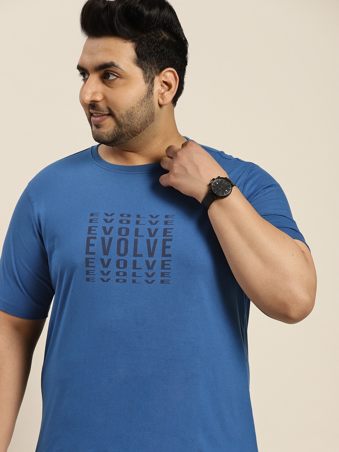 

Sztori Men Plus Size Blue & Black Typography Printed T-shirt