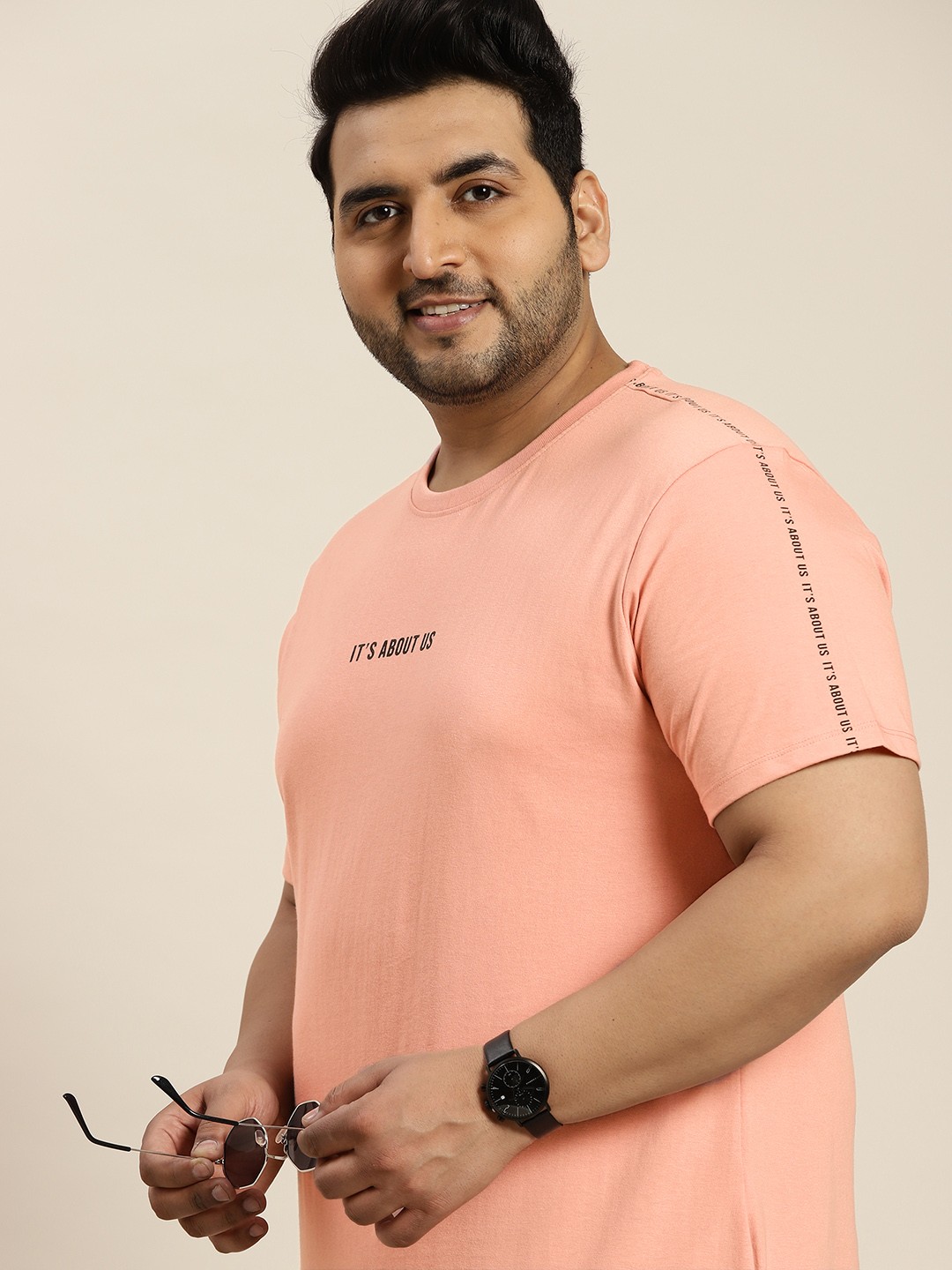 

Sztori Men Plus Size Dusty Pink Typography Printed T-shirt, Rose