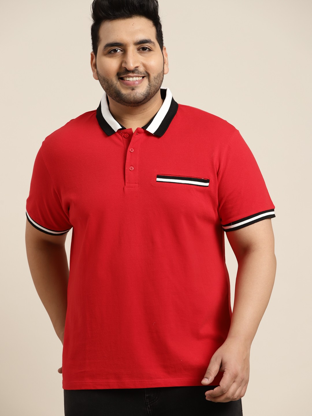

Sztori Men Plus Size Red Solid Polo Collar Pure Cotton T-shirt
