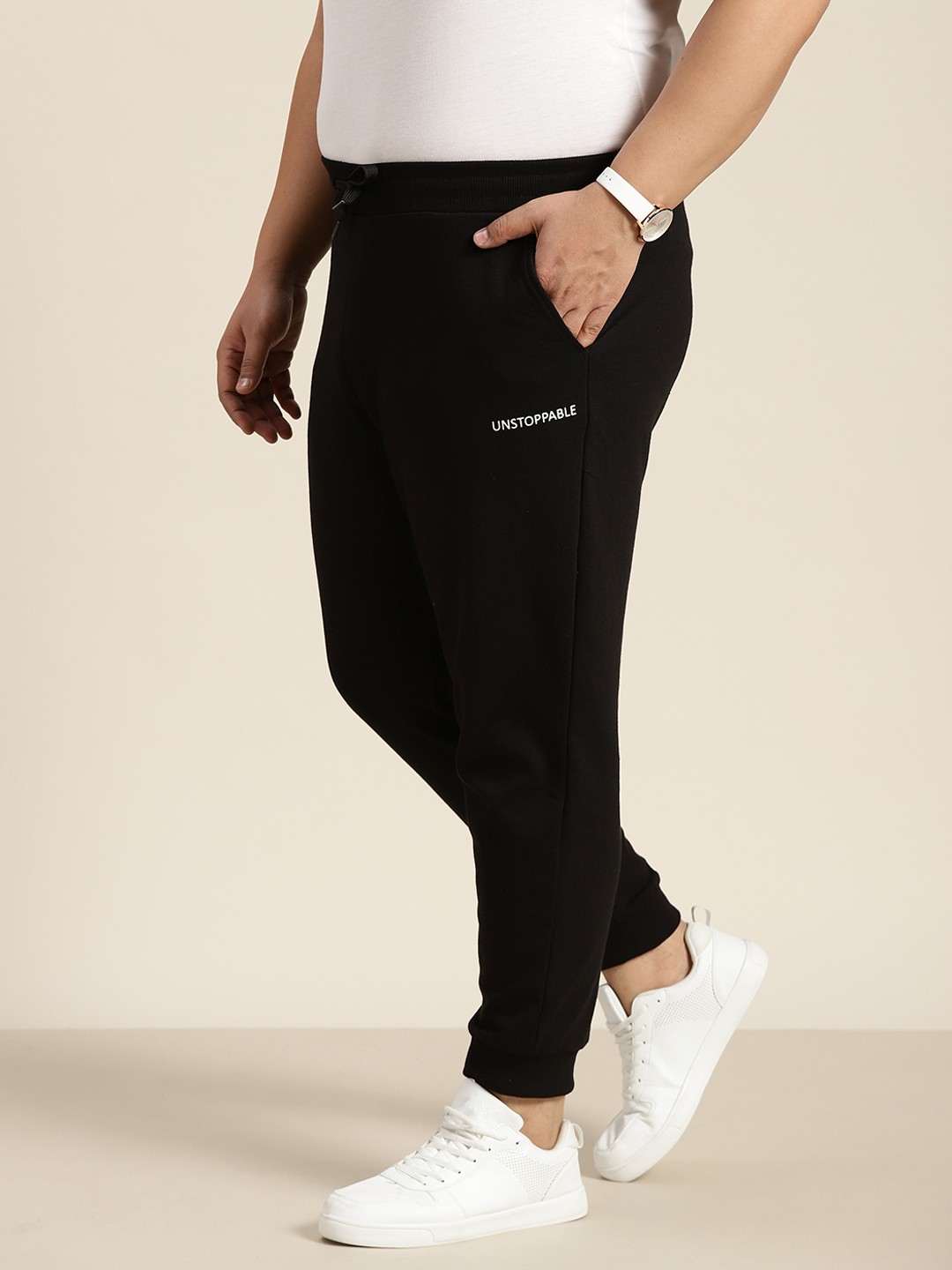 

Sztori Men Plus Size Black Typography Printed Mid-Rise Joggers