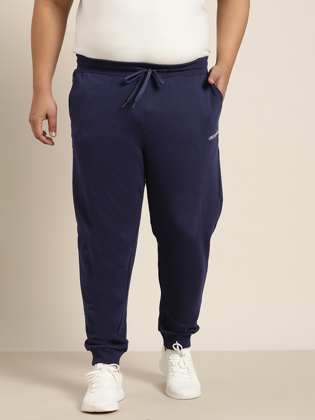 

Sztori Men Plus Size Navy Blue Solid Joggers