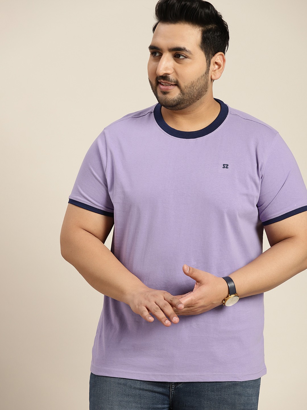 

Sztori Men Plus Size Lavender Pure Cotton T-shirt