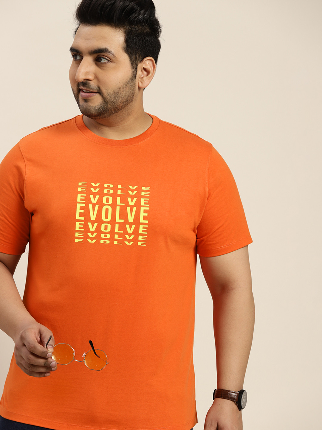 

Sztori Men Plus Size Orange & Yellow Typography Printed T-shirt
