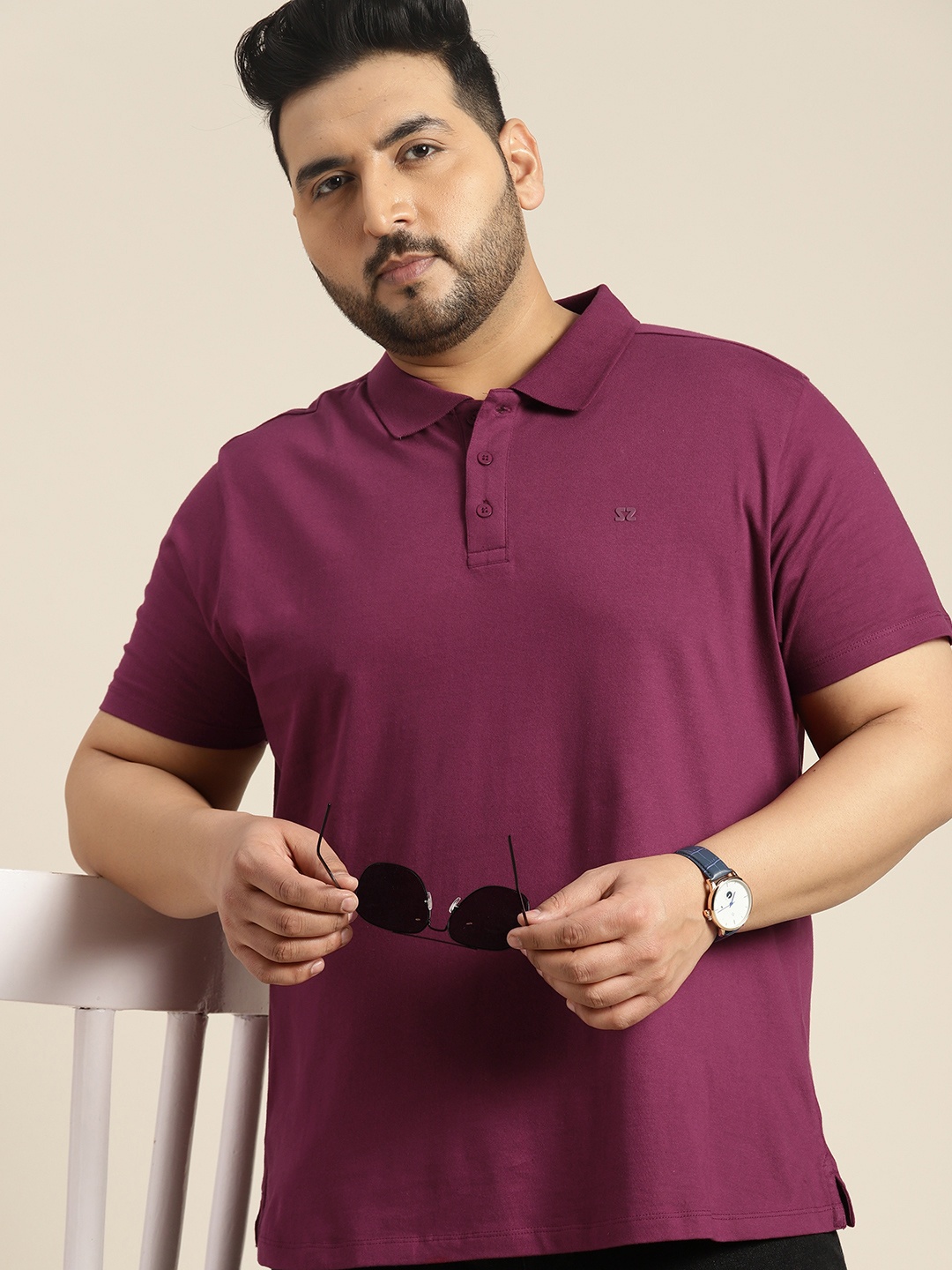 

Sztori Men Plus Size Pure Cotton Polo Collar T-shirt, Magenta