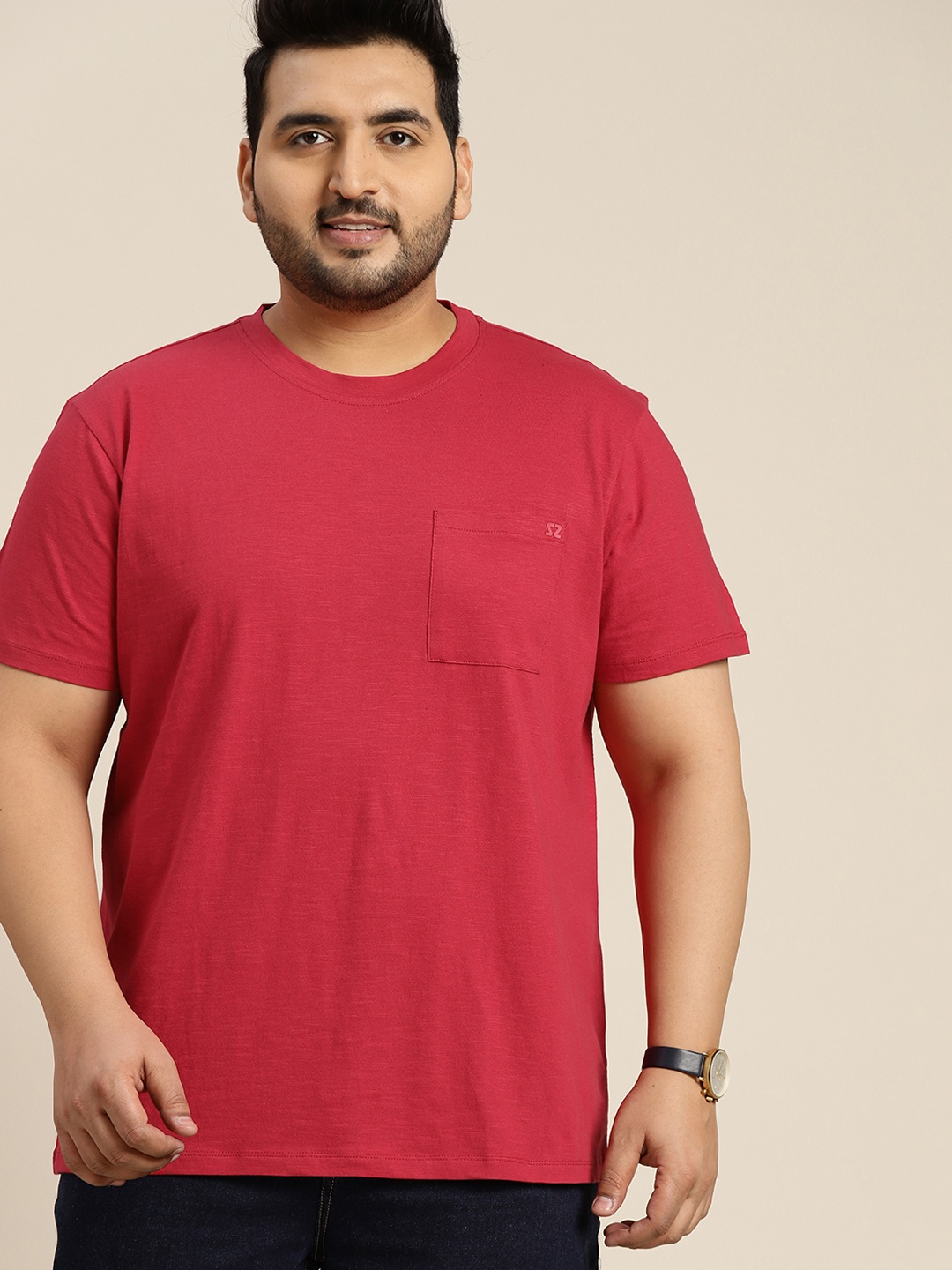 

Sztori Men Plus Size Red Pure Cotton T-shirt