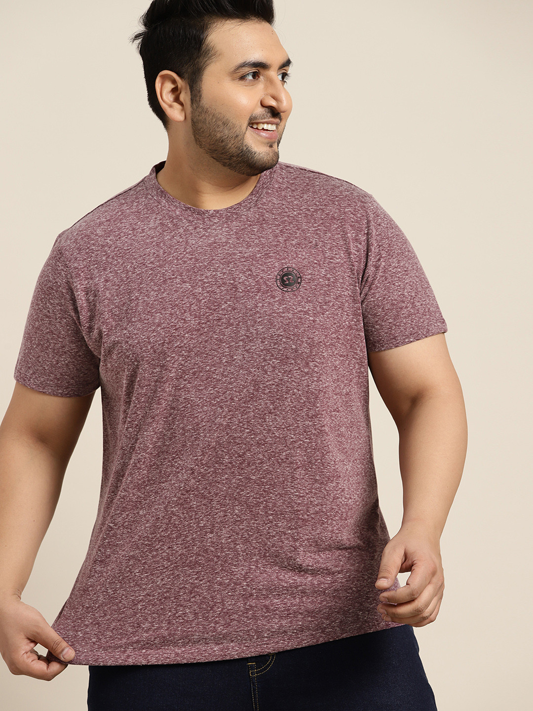 

Sztori Men Plus Size Burgundy Melange Effect T-shirt