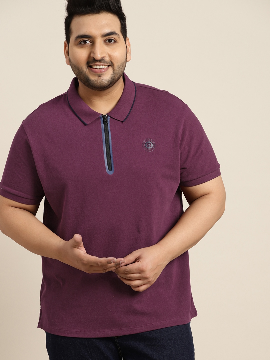 

Sztori Men Plus Size Burgundy Solid Pure Cotton T-shirt