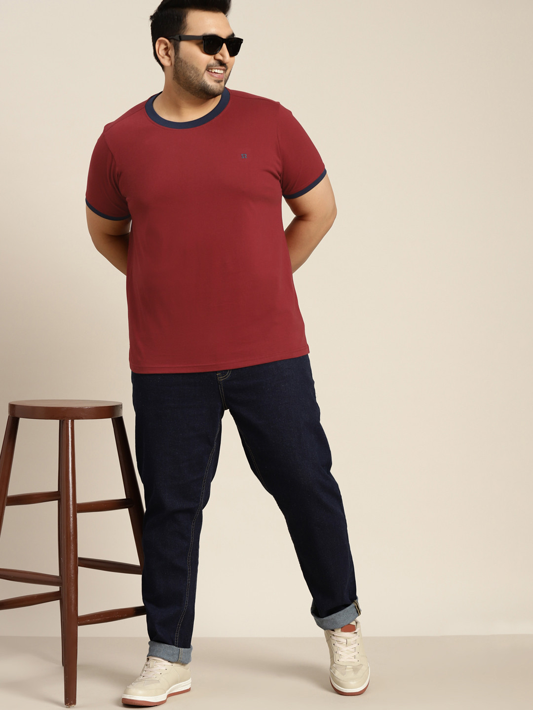 

Sztori Men Plus Size Maroon Pure Cotton T-shirt