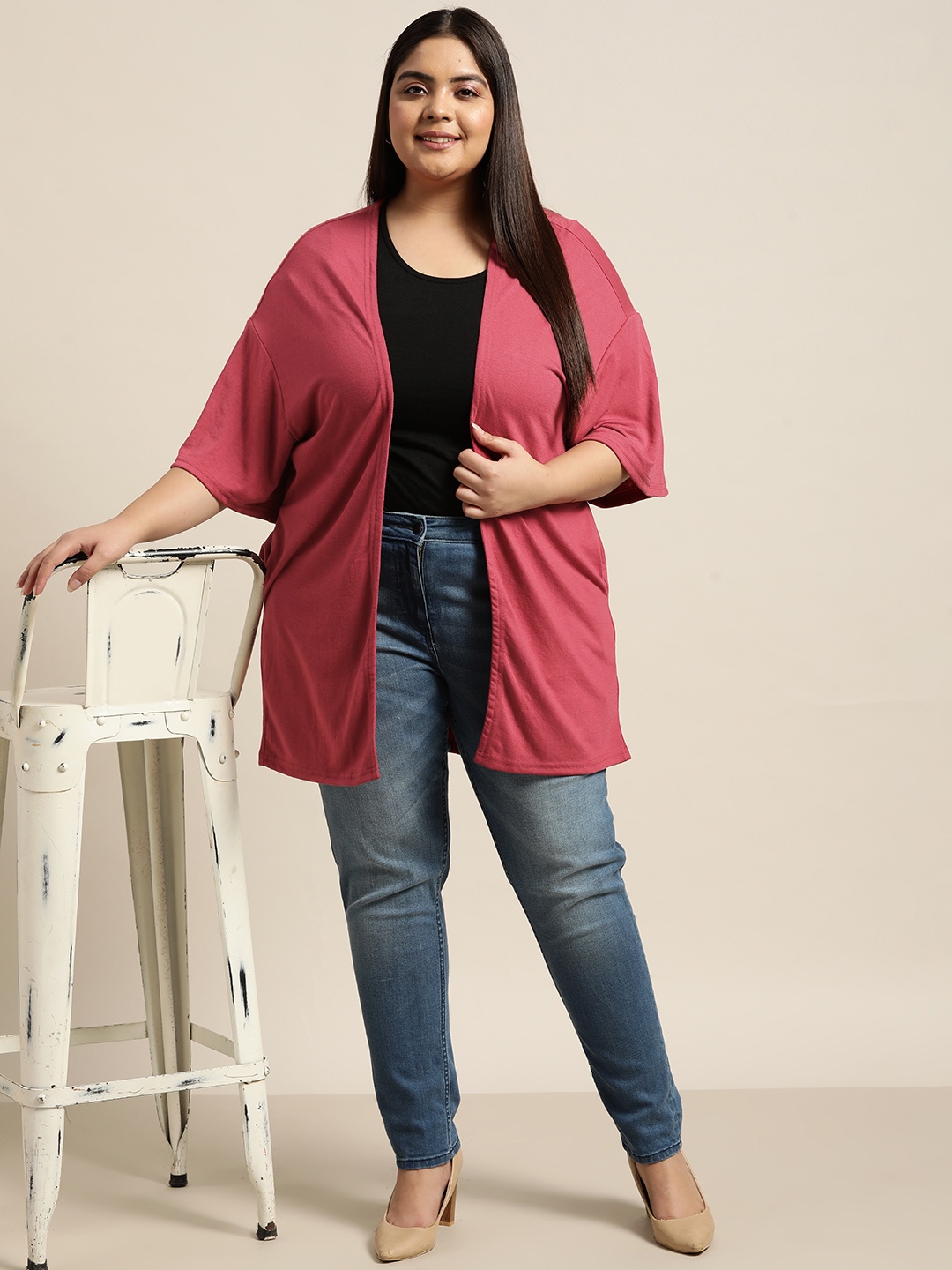 

Sztori Women Plus Size Pink Solid Shrug