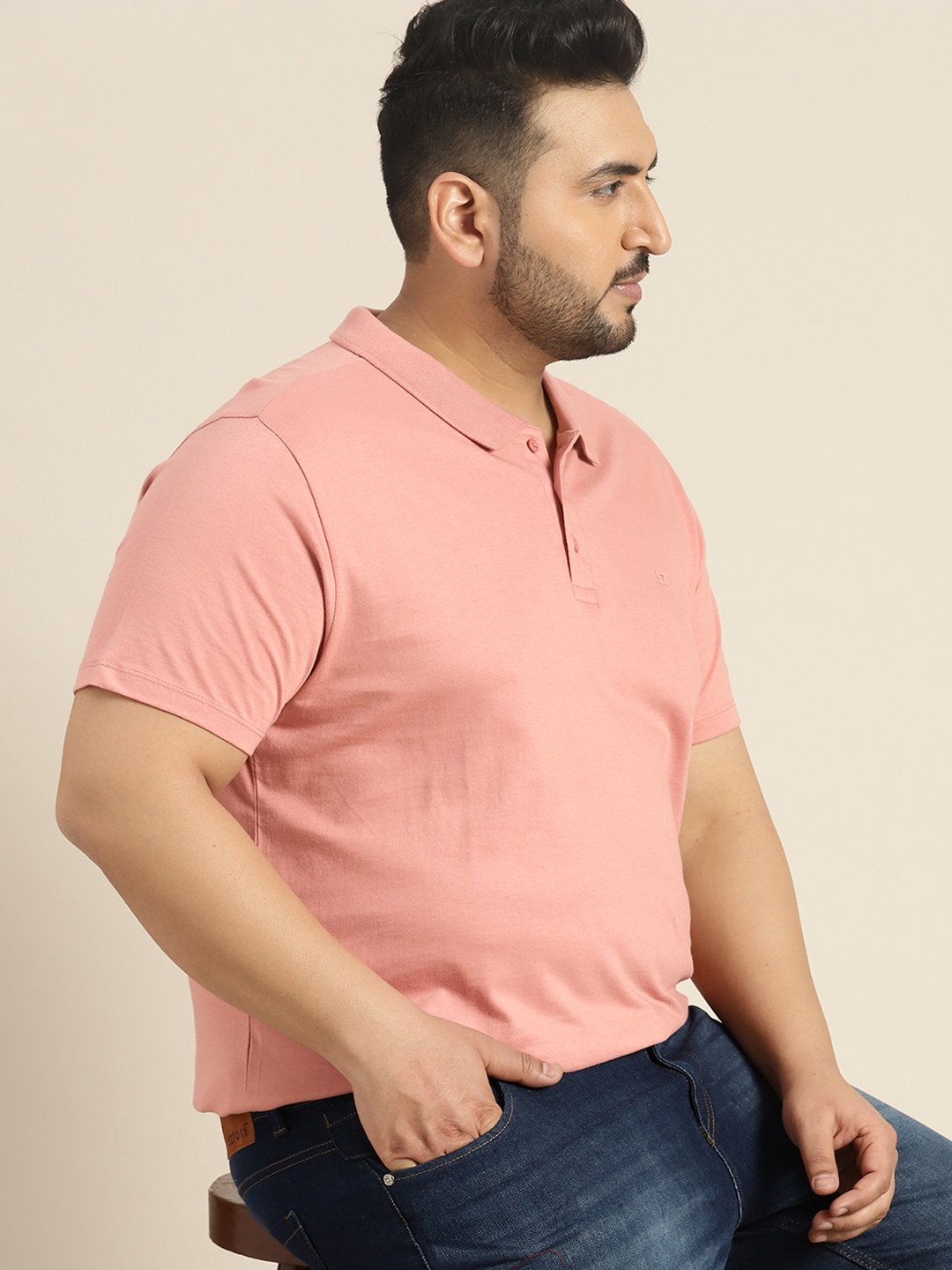 

Sztori Plus Size Polo Collar Pure Cotton T-shirt, Peach