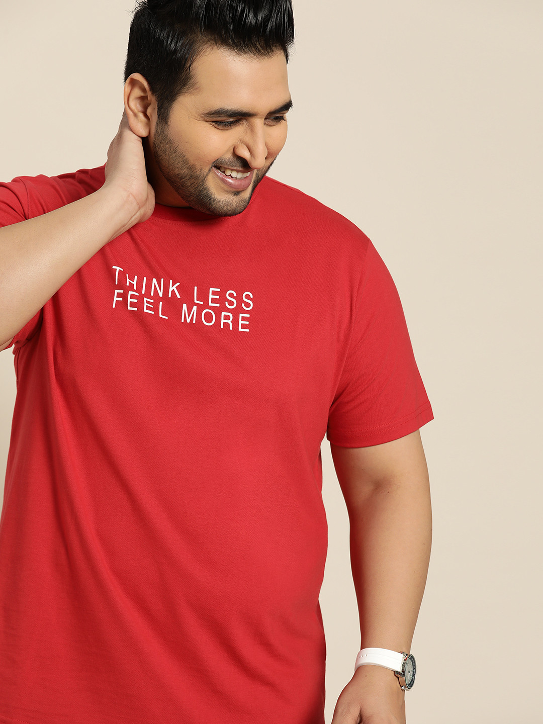 

Sztori Plus Size Men Red Typography Printed T-shirt
