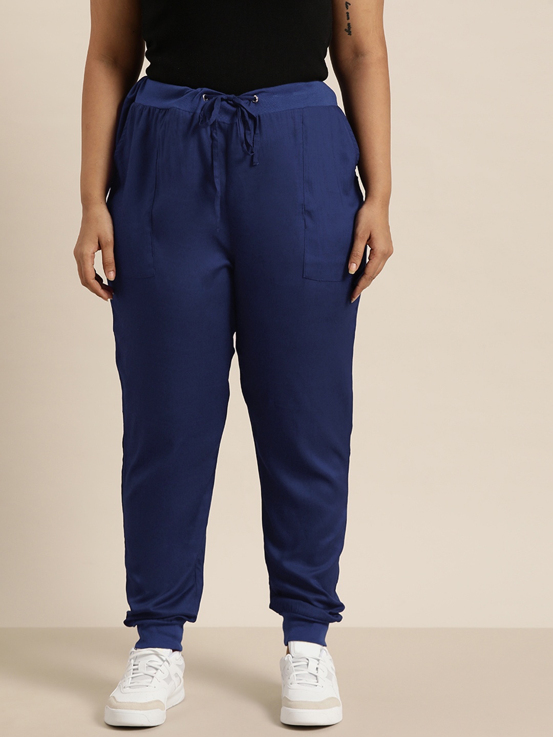 

Sztori Women Plus Size Solid Woven Joggers, Blue