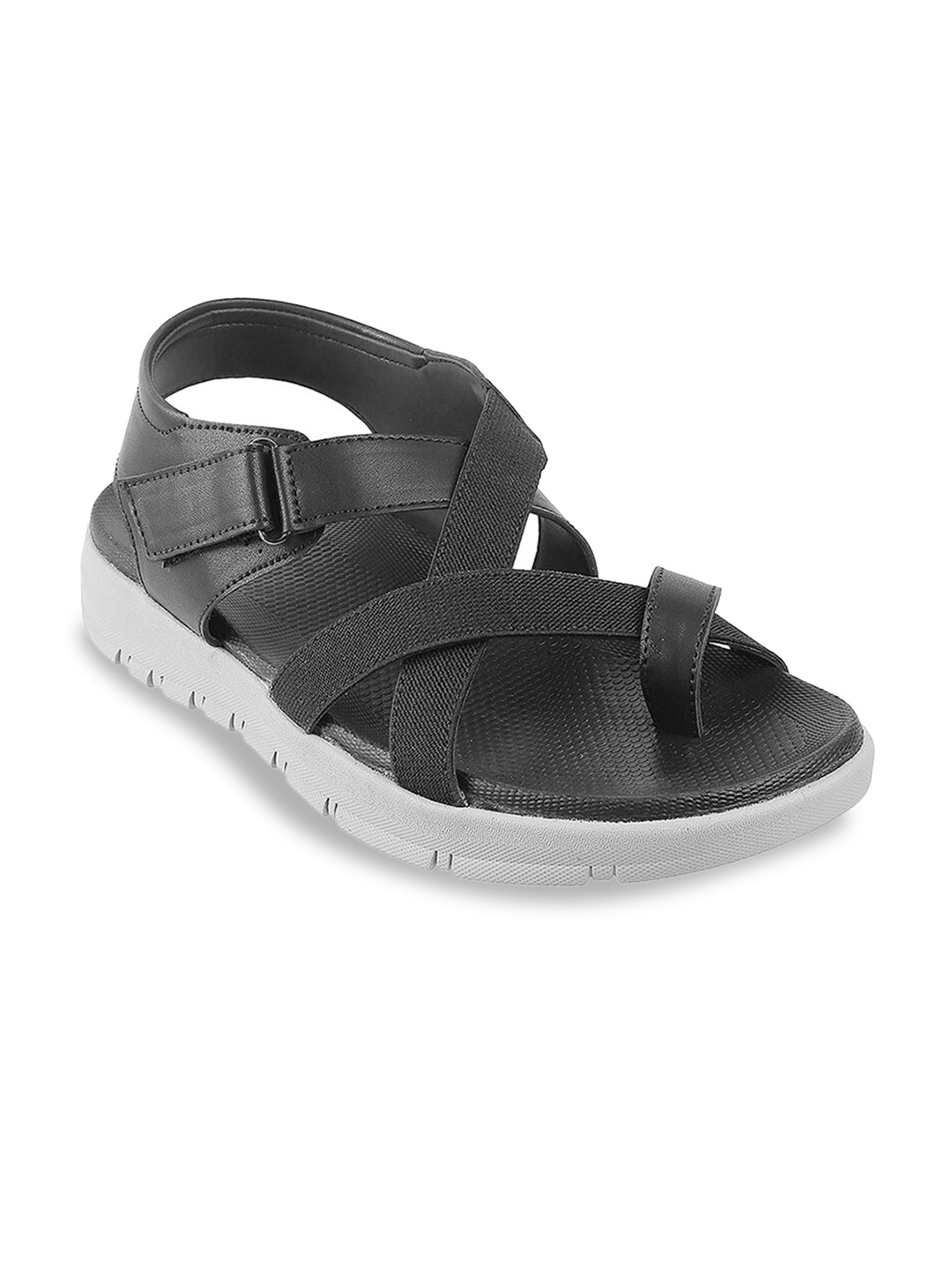 

Mochi Men Black & White Leather Comfort Sandals
