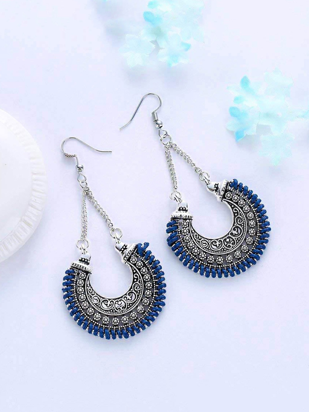 

Yellow Chimes Blue Circular Chandbalis Earrings