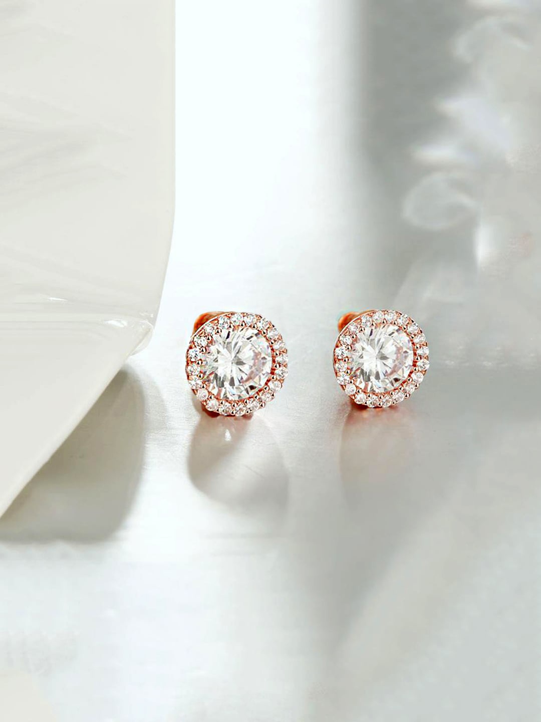 

Yellow Chimes Women Swarovski Moonlight Sparkling Rose Gold Plated Stud Earrings