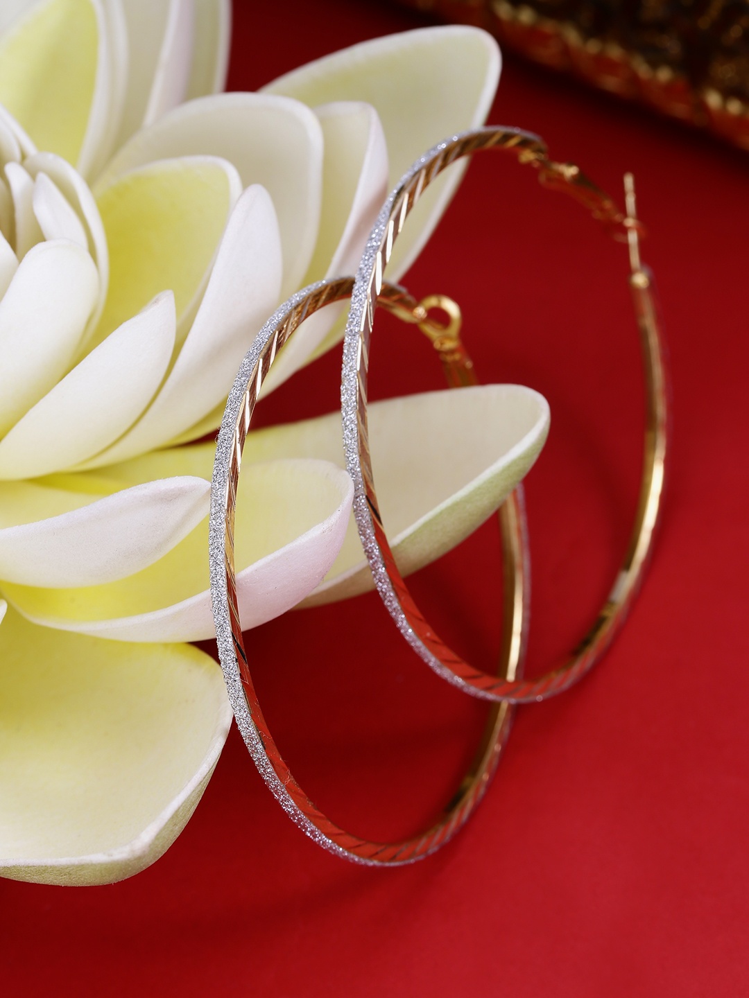 

Yellow Chimes Gold-Toned & White Circular Hoop Earrings