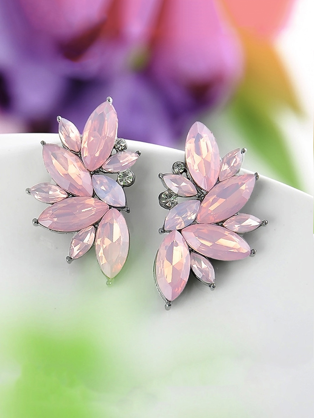 

Yellow Chimes Silver-Plated & Pink Floral Studs Earrings