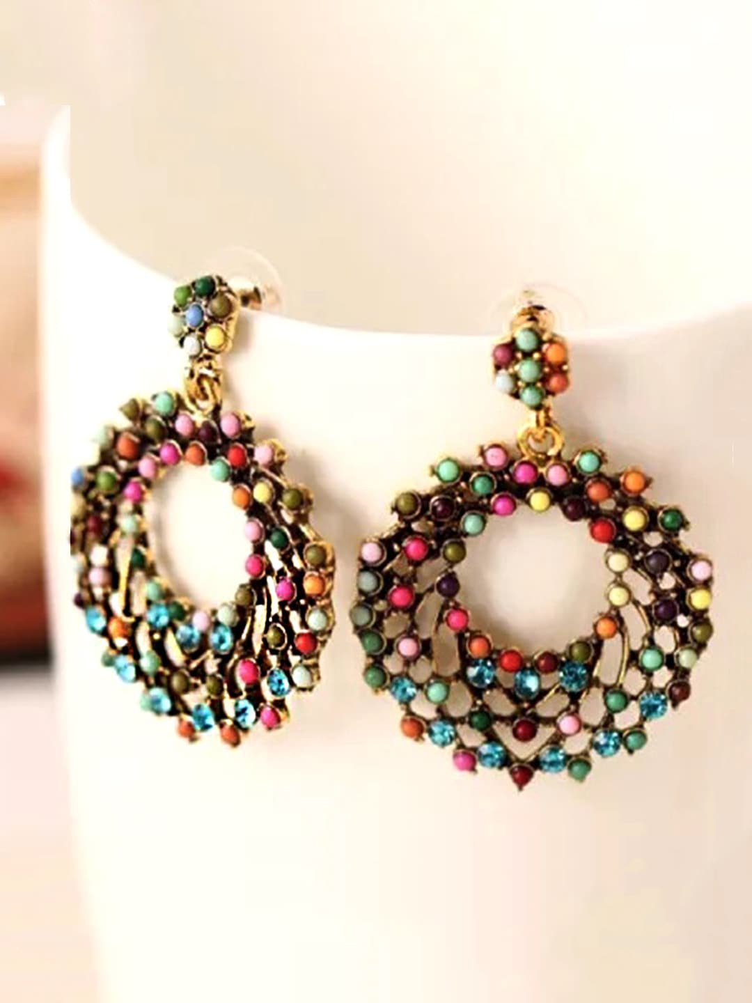 

Yellow Chimes Gold-Plated Oxidised Geometric Drop Earrings