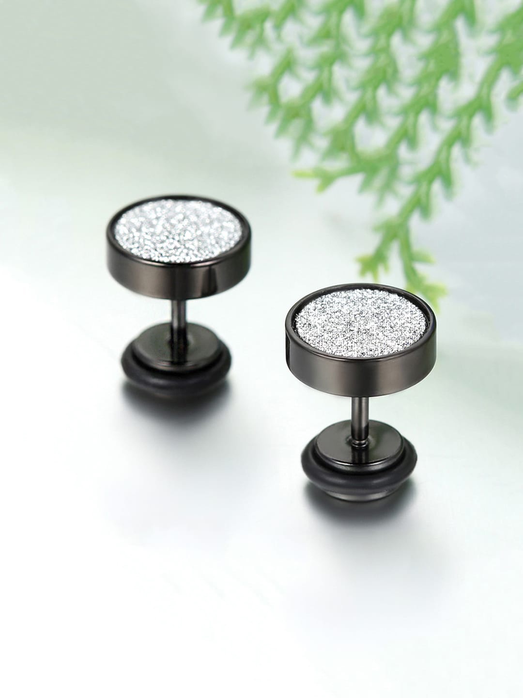 

Yellow Chimes Black & Silver-Toned Circular Studs Earrings