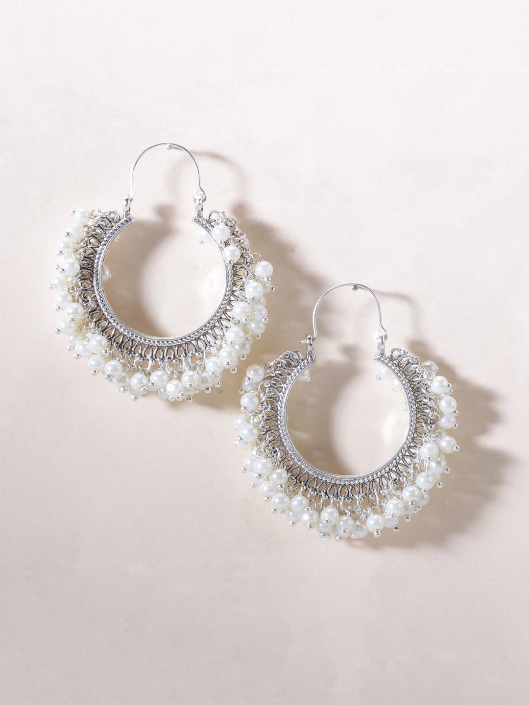 

Yellow Chimes White Silver-Plated Pearls Circular Hoop Earrings