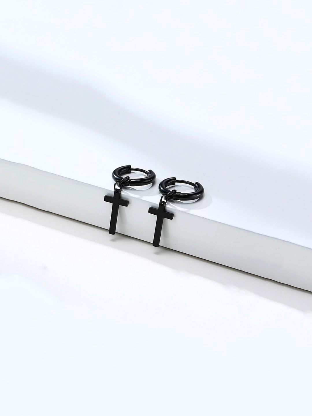 

Yellow Chimes Woman Black Stainless Steel Non-Piercing Cross Drop Earrings