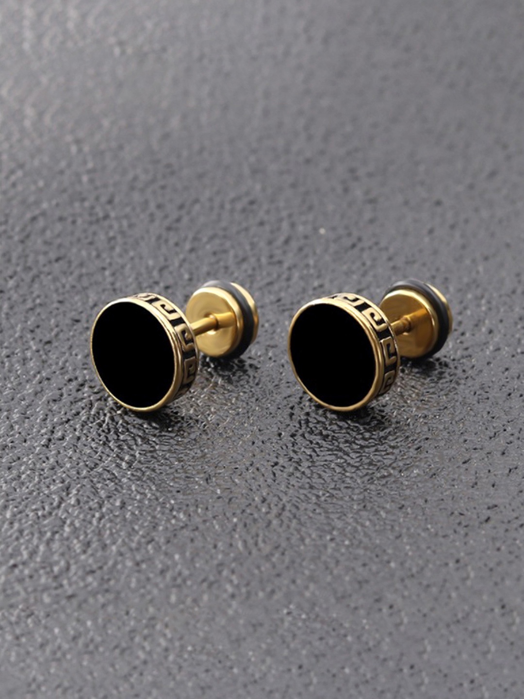 

Yellow Chimes Gold-Toned & Black Geometric Studs Earrings