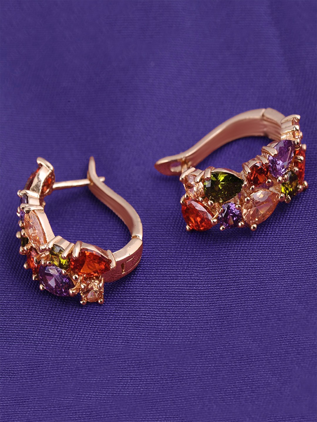 

Yellow Chimes Gold-Plated & Sparkling Colors Flowerets Vine Swiss CZ Clip On Earrings, Rose gold