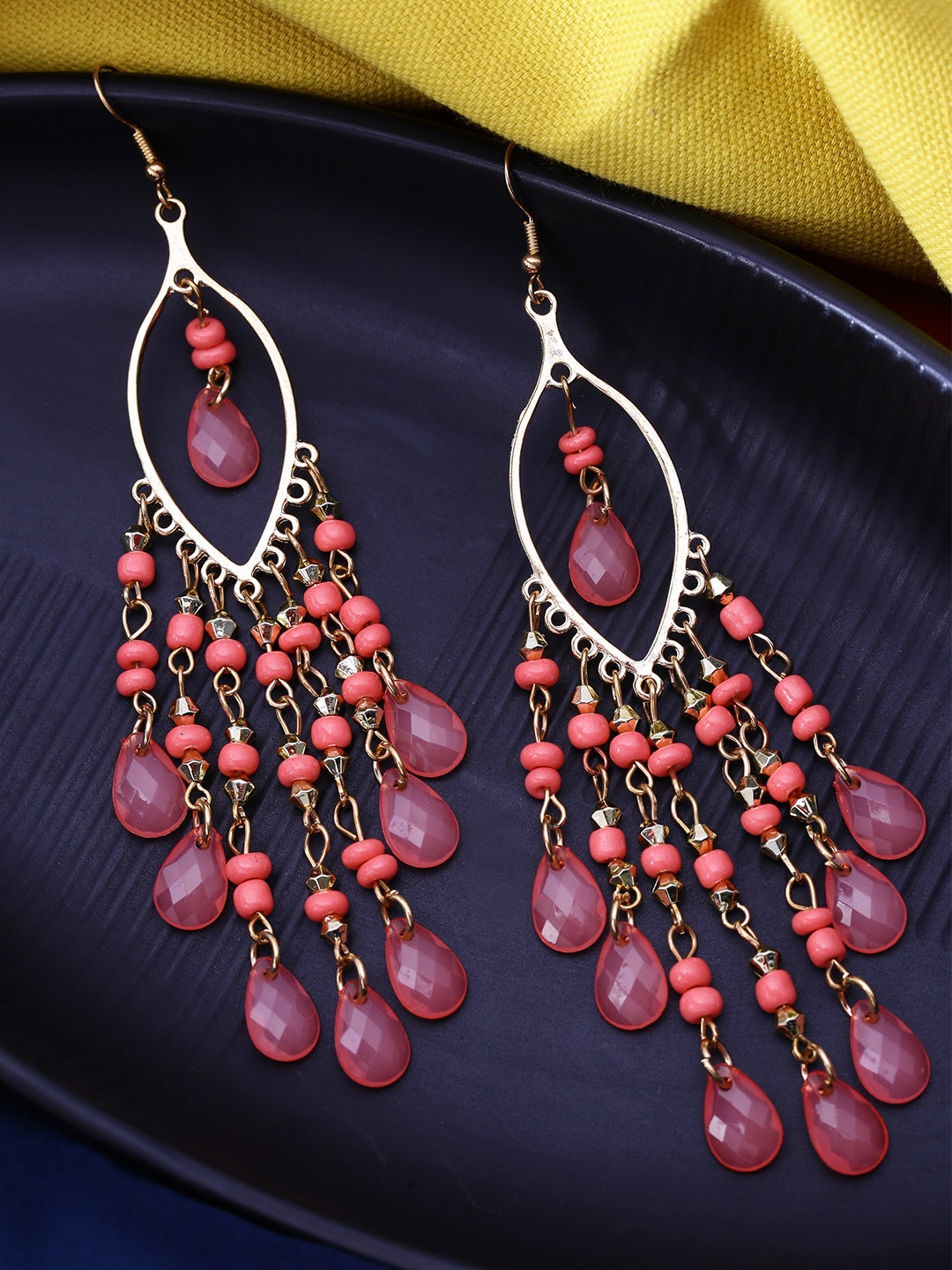 

Yellow Chimes Peach-Coloured Gold-Plated Classic Drop Earrings