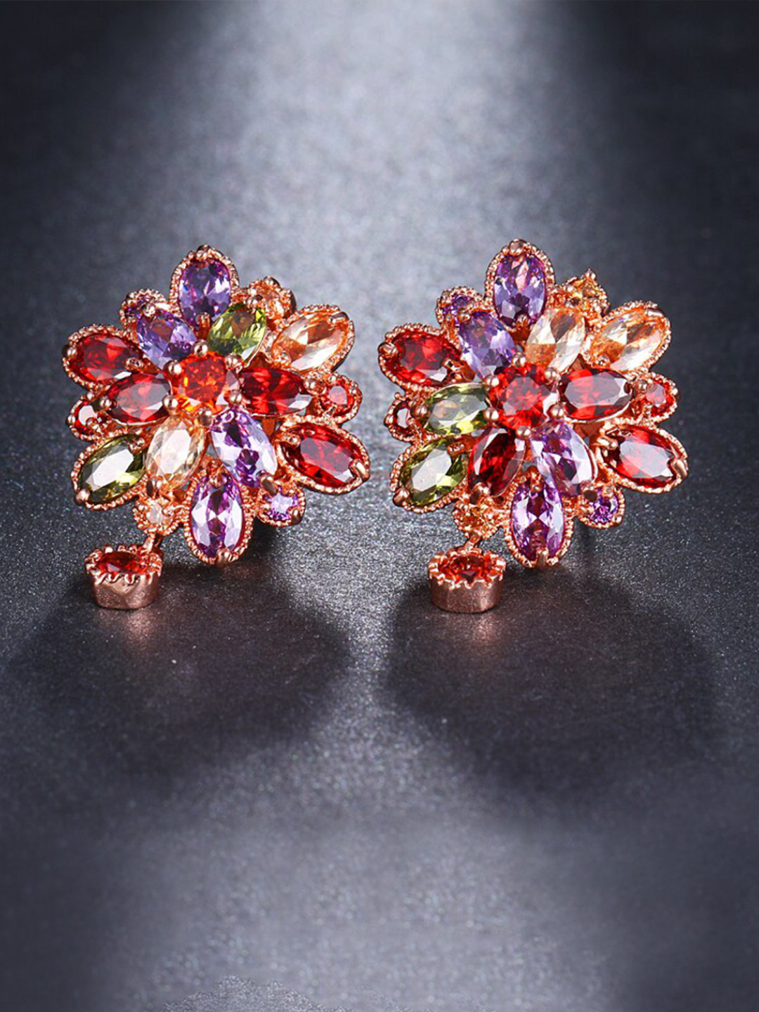 

Yellow Chimes Rose Gold-Toned Zircon Floral Studs Earrings