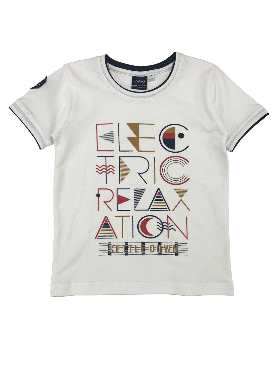 

CAVIO Boys White Typography Printed Applique T-shirt