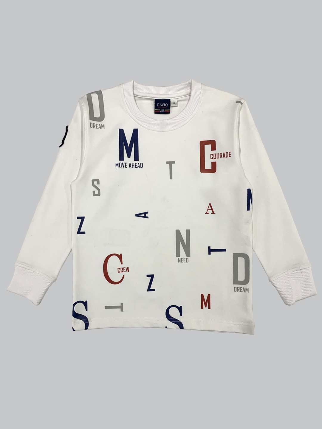 

CAVIO Boys Off White & Navy Blue Typography Printed T-shirt