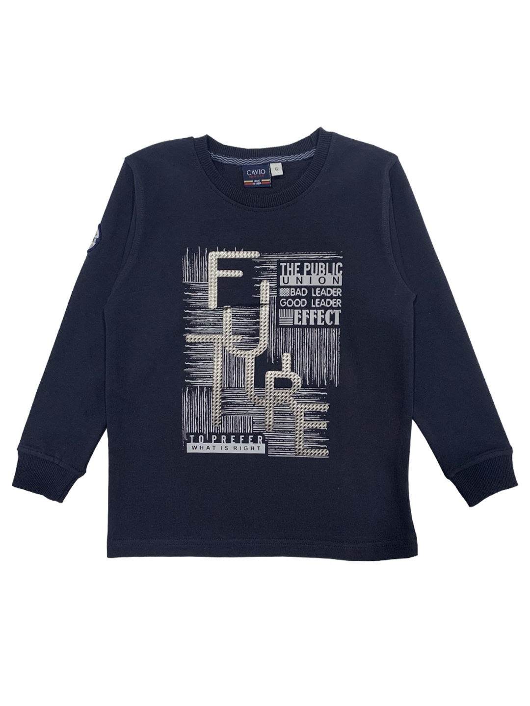 CAVIO Boys Navy Blue Typography Printed Pockets T-shirt