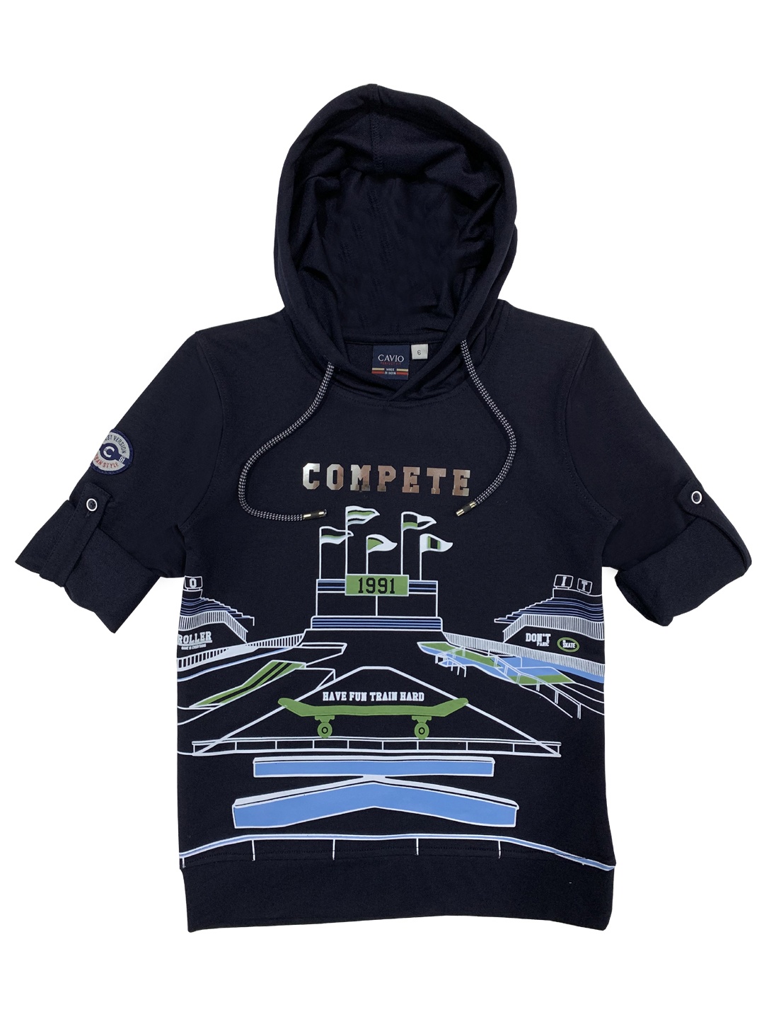

CAVIO Boys Navy Blue Printed Pockets T-shirt