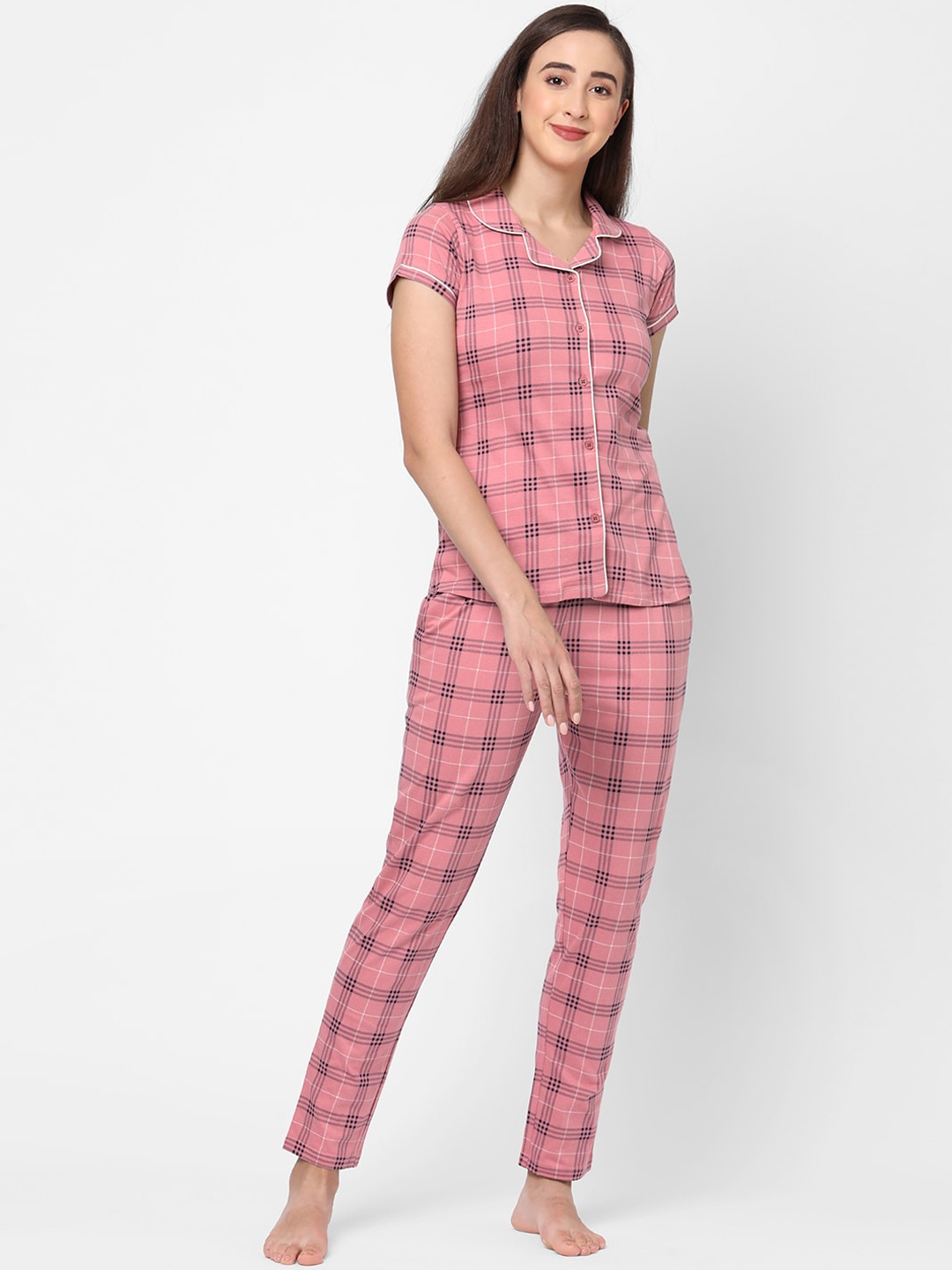 

Sweet Dreams Women Pink Printed Pure Cotton Nightwear Set