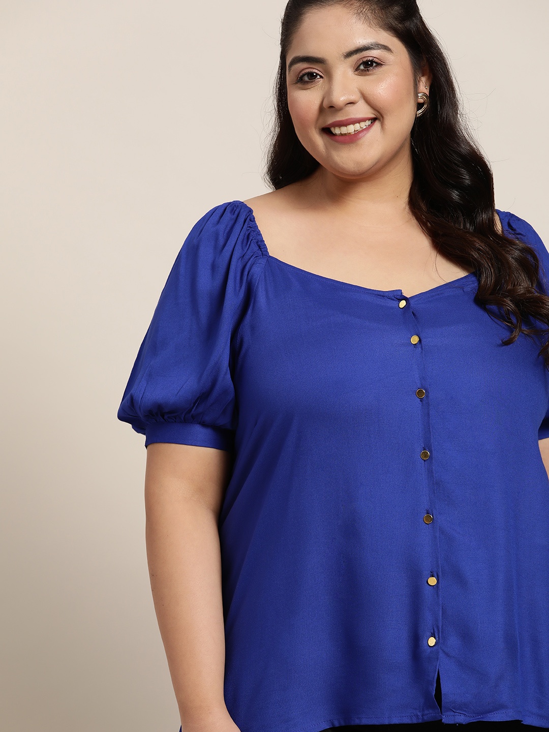 

Sztori Plus Size Navy Blue Solid Top