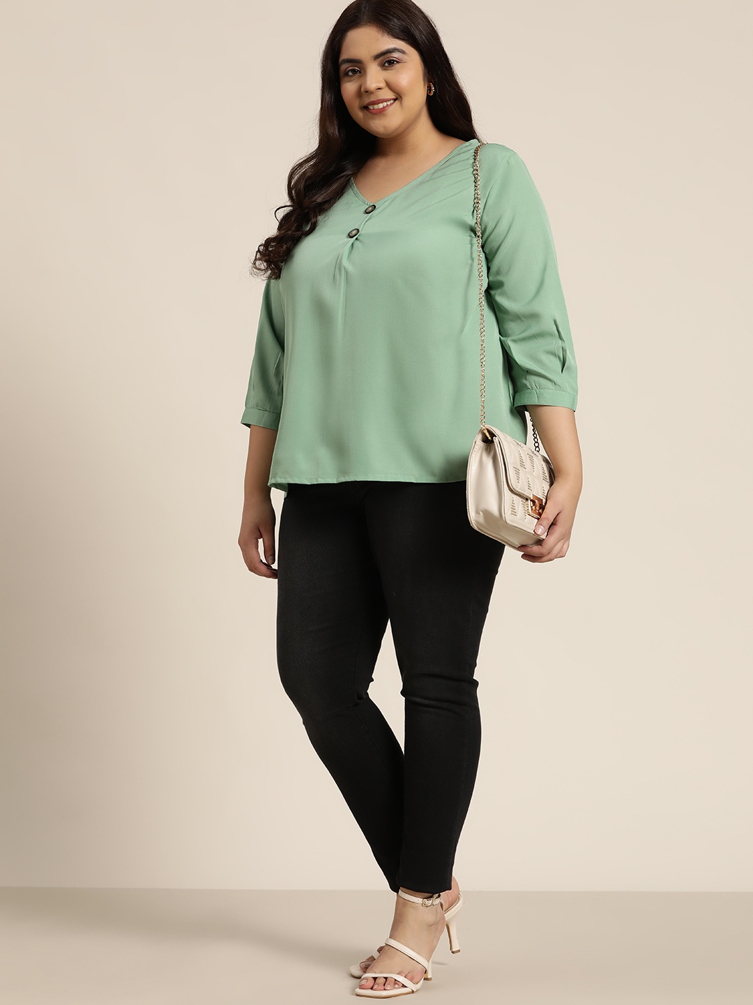 

Sztori Women Plus Size Green Solid Top